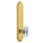 Grandeur Arc Solid Brass Tall Plate Rose Left Handed Privacy Door Knob Set with Baguette Clear Crystal Knob and 2-3/4" Backset Polished Brass