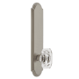 Grandeur Arc Solid Brass Tall Plate Rose Left Handed Privacy Door Knob Set with Baguette Clear Crystal Knob and 2-3/4" Backset Satin Nickel