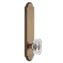 Grandeur Arc Solid Brass Tall Plate Rose Left Handed Privacy Door Knob Set with Baguette Clear Crystal Knob and 2-3/4" Backset Vintage Brass