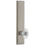 Grandeur Carre Solid Brass Tall Plate Rose Left Handed Privacy Door Knob Set with Burgundy Crystal Knob and 2-3/8" Backset Satin Nickel