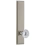 Grandeur Carre Solid Brass Tall Plate Rose Left Handed Privacy Door Knob Set with Fontainebleau Knob and 2-3/8" Backset Satin Nickel