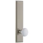 Grandeur Carre Solid Brass Tall Plate Rose Left Handed Privacy Door Knob Set with Hyde Park Knob and 2-3/4" Backset Satin Nickel