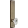 Grandeur Fifth Avenue Solid Brass Rose Left Handed Tall Plate Privacy Door Knob Set with Biarritz Crystal Knob and 2-3/4" Backset Vintage Brass