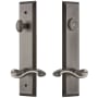 Grandeur Fifth Avenue Solid Brass Tall Plate Single Cylinder Keyed Entry Set with Portofino Lever and 2-3/4" Backset Antique Pewter