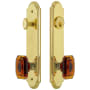 Grandeur Arc Solid Brass Tall Plate Single Cylinder Keyed Entry Set with Baguette Amber Crystal Knob and 2-3/4" Backset Lifetime Brass