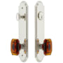 Grandeur Arc Solid Brass Tall Plate Single Cylinder Keyed Entry Set with Baguette Amber Crystal Knob and 2-3/4" Backset Polished Nickel