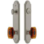 Grandeur Arc Solid Brass Tall Plate Single Cylinder Keyed Entry Set with Baguette Amber Crystal Knob and 2-3/4" Backset Satin Nickel