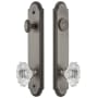Grandeur Arc Solid Brass Tall Plate Single Cylinder Keyed Entry Set with Biarritz Crystal Knob and 2-3/8" Backset Antique Pewter