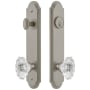 Grandeur Arc Solid Brass Tall Plate Single Cylinder Keyed Entry Set with Biarritz Crystal Knob and 2-3/8" Backset Satin Nickel