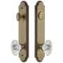 Grandeur Arc Solid Brass Tall Plate Single Cylinder Keyed Entry Set with Biarritz Crystal Knob and 2-3/8" Backset Vintage Brass
