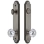 Grandeur Arc Solid Brass Tall Plate Single Cylinder Keyed Entry Set with Fontainebleau Crystal Knob and 2-3/8" Backset Antique Pewter