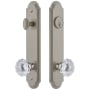Grandeur Arc Solid Brass Tall Plate Single Cylinder Keyed Entry Set with Fontainebleau Crystal Knob and 2-3/8" Backset Satin Nickel