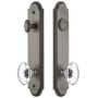 Grandeur Arc Solid Brass Tall Plate Single Cylinder Keyed Entry Set with Provence Crystal Knob and 2-3/4" Backset Antique Pewter