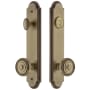 Grandeur Arc Solid Brass Tall Plate Single Cylinder Keyed Entry Set with Soleil Knob and 2-3/8" Backset Vintage Brass