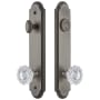 Grandeur Arc Solid Brass Tall Plate Single Cylinder Keyed Entry Set with Versailles Crystal Knob and 2-3/4" Backset Antique Pewter