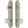 Grandeur Arc Solid Brass Tall Plate Single Cylinder Keyed Entry Set with Versailles Crystal Knob and 2-3/4" Backset Satin Nickel