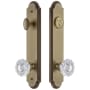 Grandeur Arc Solid Brass Tall Plate Single Cylinder Keyed Entry Set with Versailles Crystal Knob and 2-3/4" Backset Vintage Brass