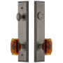 Grandeur Carre Solid Brass Tall Plate Single Cylinder Keyed Entry Set with Baguette Amber Crystal Knob and 2-3/4" Backset Antique Pewter