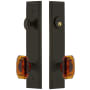 Grandeur Carre Solid Brass Tall Plate Single Cylinder Keyed Entry Set with Baguette Amber Crystal Knob and 2-3/4" Backset Timeless Bronze