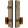 Grandeur Carre Solid Brass Tall Plate Single Cylinder Keyed Entry Set with Baguette Amber Crystal Knob and 2-3/4" Backset Vintage Brass