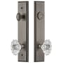 Grandeur Carre Solid Brass Tall Plate Single Cylinder Keyed Entry Set with Biarritz Crystal Knob and 2-3/8" Backset Antique Pewter