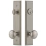 Grandeur Carre Solid Brass Tall Plate Single Cylinder Keyed Entry Set with Fifth Avenue Knob and 2-3/8" Backset Satin Nickel
