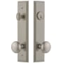 Grandeur Carre Solid Brass Tall Plate Single Cylinder Keyed Entry Set with Fifth Avenue Knob and 2-3/4" Backset Satin Nickel