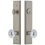 Grandeur Carre Solid Brass Tall Plate Single Cylinder Keyed Entry Set with Fontainebleau Crystal Knob and 2-3/8" Backset Satin Nickel