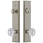Grandeur Carre Solid Brass Tall Plate Single Cylinder Keyed Entry Set with Versailles Crystal Knob and 2-3/4" Backset Satin Nickel
