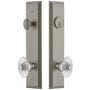 Grandeur Fifth Avenue Solid Brass Tall Plate Single Cylinder Keyed Entry Set with Burgundy Crystal Knob and 2-3/8" Backset Satin Nickel