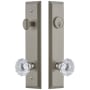 Grandeur Fifth Avenue Solid Brass Tall Plate Single Cylinder Keyed Entry Set with Fontainebleau Crystal Knob and 2-3/8" Backset Satin Nickel
