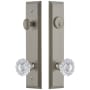 Grandeur Fifth Avenue Solid Brass Tall Plate Single Cylinder Keyed Entry Set with Versailles Crystal Knob and 2-3/8" Backset Satin Nickel