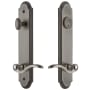 Grandeur Arc Solid Brass Tall Plate Single Cylinder Keyed Entry Set with Bellagio Lever and 2-3/8" Backset Antique Pewter