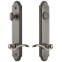 Grandeur Arc Solid Brass Tall Plate Single Cylinder Keyed Entry Set with Bellagio Lever and 2-3/4" Backset Antique Pewter