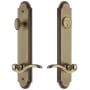 Grandeur Arc Solid Brass Tall Plate Single Cylinder Keyed Entry Set with Bellagio Lever and 2-3/8" Backset Vintage Brass