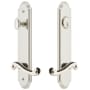 Grandeur Arc Solid Brass Tall Plate Single Cylinder Keyed Entry Set with Newport Lever and 2-3/8" Backset Polished Nickel