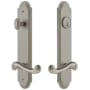 Grandeur Arc Solid Brass Tall Plate Single Cylinder Keyed Entry Set with Newport Lever and 2-3/8" Backset Satin Nickel