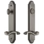 Grandeur Arc Solid Brass Tall Plate Single Cylinder Keyed Entry Set with Portofino Lever and 2-3/4" Backset Antique Pewter