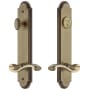 Grandeur Arc Solid Brass Tall Plate Single Cylinder Keyed Entry Set with Portofino Lever and 2-3/4" Backset Vintage Brass