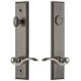 Grandeur Carre Solid Brass Tall Plate Single Cylinder Keyed Entry Set with Bellagio Lever and 2-3/8" Backset Antique Pewter