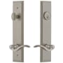 Grandeur Carre Solid Brass Tall Plate Single Cylinder Keyed Entry Set with Bellagio Lever and 2-3/8" Backset Satin Nickel
