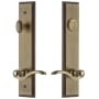 Grandeur Carre Solid Brass Tall Plate Single Cylinder Keyed Entry Set with Bellagio Lever and 2-3/8" Backset Vintage Brass