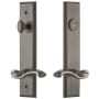 Grandeur Carre Solid Brass Tall Plate Single Cylinder Keyed Entry Set with Portofino Lever and 2-3/8" Backset Antique Pewter