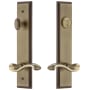 Grandeur Carre Solid Brass Tall Plate Single Cylinder Keyed Entry Set with Portofino Lever and 2-3/8" Backset Vintage Brass