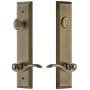 Grandeur Fifth Avenue Solid Brass Tall Plate Single Cylinder Keyed Entry Set with Bellagio Lever and 2-3/4" Backset Vintage Brass