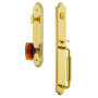 Grandeur Arc Solid Brass Rose Keyed Entry Single Cylinder Full Plate "C" Grip Handleset with Baguette Amber Crystal Knob and 2-3/4" Backset Lifetime Brass