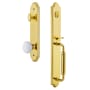Grandeur Arc Solid Brass Rose Keyed Entry Single Cylinder Full Plate "C" Grip Handleset with Hyde Park Knob and 2-3/8" Backset Lifetime Brass