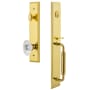 Grandeur Carre Solid Brass Rose Keyed Entry Single Cylinder Full Plate "C" Grip Handleset with Biarritz Crystal Knob and 2-3/4" Backset Lifetime Brass