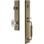 Grandeur Fifth Avenue Solid Brass Rose Keyed Entry Single Cylinder "C" Grip Handleset with Biarritz Crystal Knob and 2-3/8" Backset Vintage Brass