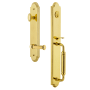Grandeur Arc Solid Brass Rose Left Handed Keyed Entry Single Cylinder Full Plate "C" Grip Handleset with Georgetown Lever and 2-3/8" Backset Lifetime Brass